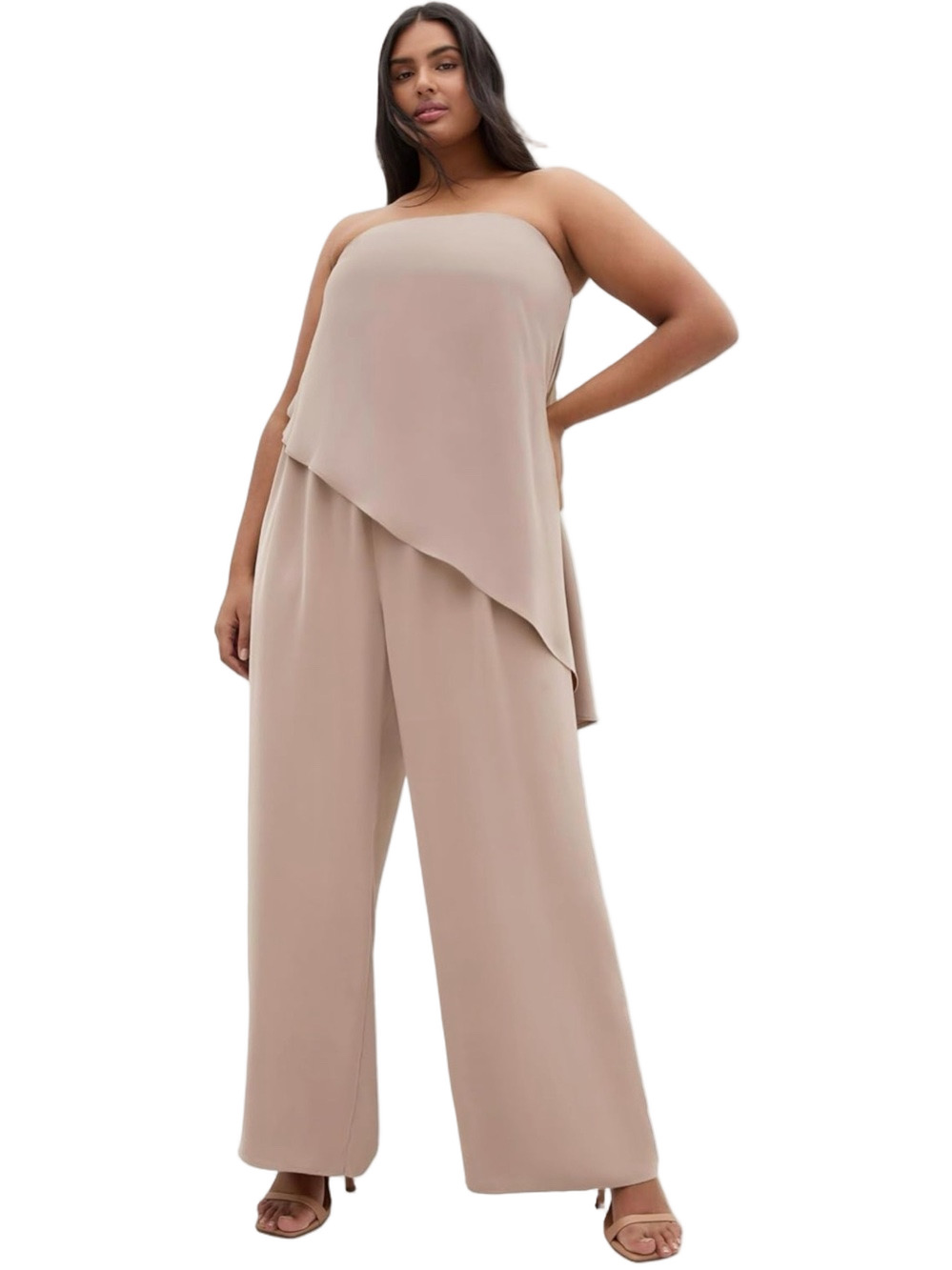 🦋City Chic Strapless Wide-Leg Jumpsuit in Mink color size 14 NWT